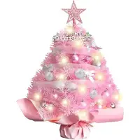 OEM Mini sapin de Noël rose de 55 cm avec lumières et bougies - Décoration de Noël pour la table, le bureau ou la chambre à coucher