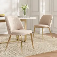 Flieks 2 chaises de salle à manger avec pieds en métal doré, dossier ergonomique, chaises de cuisine en velours, chaises rembourrées 50 x 53 x 80 cm, beige
