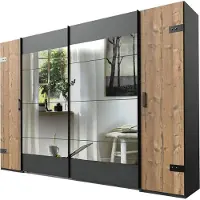 Wimex Armoire à portes battantes et coulissantes Stockholm, avec miroir, finition au choix : Graphite / Silver Fir