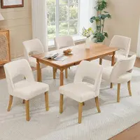 Flieks 6 chaises de salle à manger en lin, pieds en bois massif, chaises de cuisine avec dossier ergonomique beige, chaises rembourrées 50 x 58 x 81 cm, beige