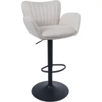 Mendler Tabouret de bar HWC-M67, tabouret de bar pivotant, avec accoudoirs et repose-pieds, tissu/textile, fer, MVG pied crème, pied noir