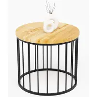 LAMO Manufaktur Table basse ronde en bois et metal 50 x 42 cm - Table d'appoint canapé pour salon moderne - Design scandinave, style industriel, touche déco chic - Couleur : rustique, pieds : noir