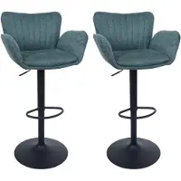Mendler Lot de 2 tabourets de bar HWC-M67, tabourets pivotants, accoudoirs, repose-pieds pivotant, tissu et fer MVG pied vert, pied noir
