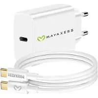 Avizar Mayaxess, chargeur 20 W pour iPhone 15 Pro + câble USB-C de 1 m, blanc