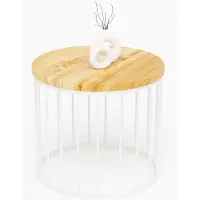 LAMO Manufaktur Table basse ronde en bois et metal 50 x 42 cm - Table d'appoint canapé pour salon moderne - Design scandinave, style industriel, touche déco chic - Couleur : rustique, pieds : ivoire