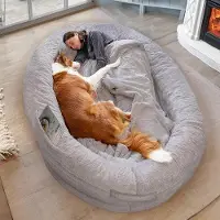 OEM Grand panier confortable pour chiens adultes et animaux de compagnie | Immense, chaud et confortable | Gris | Housse de protection amovible