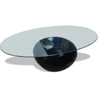 Syfax Table basse avec dessus de table en verre ovale Noir brillant