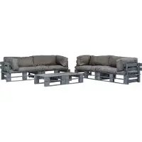 Syfax Salon palette de jardin 6 pcs avec coussins gris bois