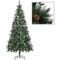 Prolenta Maison Exclusive - Sapin de Noël artificiel avec des pommes de pin et des paillettes blanches, 210 cm