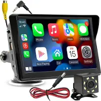 Retoo Autoradio à écran tactile 7 pouces avec connexion sans fil et filaire, écran pour voiture avec caméra de recul, CarPlay/Android Auto/AirPlay, Bluetooth, noir,