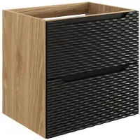 Meublorama Meuble sous vasque YOKA – 2 tiroirs – Chêne clair et noir – L60 × P46 × H57 cm – À suspendre