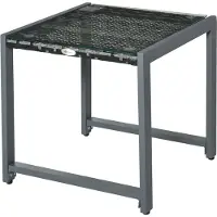 Outsunny Table de jardin Table d'appoint Meuble de jardin avec verre trempé Polyrattan + Aluminium Gris 50 x 49,5 x 50 cm