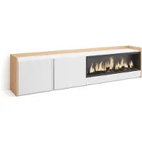 Skraut Home PULLER Meuble tv effet bois blanc et chêne 212x35x50cm cheminée effet feu XXL