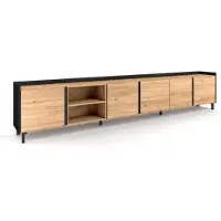 Skraut Home PULLER Meuble tv effet bois de chêne et noir 309x35x61cm avec pieds
