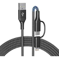 No Brand SUBZONAL-Câble USB C et Lightning Charge Rapide 2M 2 en 1 Multi USB Câble 3A & Transmission de Données Universel Chargeur de Chargement en Nylon avec USB C Lightning Câble pour iPhone 16/15/14/13/Hua