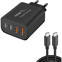 No Brand SUBZONAL-Chargeur Secteur 40W Multi-Ports, 2 USB-C et 2 USB-A, avec Câble USB-C vers C - Chargeur Téléphone Rapide, Idéal pour Voyage et Maison - Sécurité Integrée, Noir