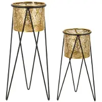 Mauro Ferretti Lot De 2 Cache-Pot En Métal Doré 21x20x46-18x18x32 Cm