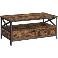 Vasagle table basse, table de salon avec tiroirs, 100 x 55 x 45 cm, table basse pour salon, tréteaux en X étagère ouverte design industriel,