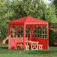 Prolenta Maison Exclusive - 2 pièces latérales pour tente de réception, dimensions 200 x 195 cm, couleur rouge, matériau : polyéthylène (PE) et acier