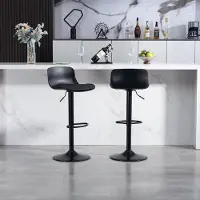 Great han Lot de 2 tabourets de bar pivotants et réglables, modernes, avec dossier en plastique, assise en similicuir, vérin à gaz et pied en métal avec repose-pieds. Noir