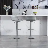 Great han Lot de 2 tabourets de bar pivotants et réglables, modernes, avec dossier en plastique, assise en similicuir, vérin à gaz et pied en métal avec repose-pieds. Gris