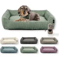 Rohrschneider Coupe-tube Lit pour chien lavable pour chiens de petite et moyenne taille avec coussin pour chien en velours côtelé, sac à crottes inclus, couleur : sauge, motif : velours côtelé large