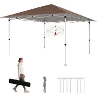 Costway Pavillon , pavillon pliable, imperméable, robuste, résistant à l'hiver, protection UV 50+, hauteur réglable, pavillon pop-up avec sac de rangement, marron