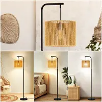ZMH Lampadaire Salon Boho Lampadaire Noir Lampadaire Câble Abat-jour Lampe de salon E27 1 flamme Lampe arquée Interrupteur au pied Pour chambre à coucher Bureau
