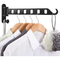 OEM JSMTKJ Porte-manteau pliable, porte-manteau mural pliable en aluminium avec crochets pour balcon, buanderie, chambre à coucher ou salle de bains, noir