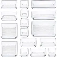 Markenlos Lot de 16 rangements en plastique transparent