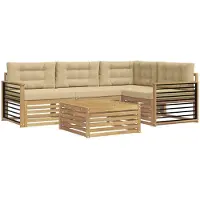 vidaXL Ensemble de canapés d'extérieur , 6 pièces, blanc et beige, en polyester