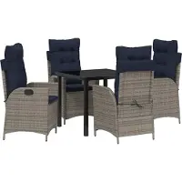 Syfax Ensemble de salle à manger pour jardin 5 pcs Gris et Noir Rotin
