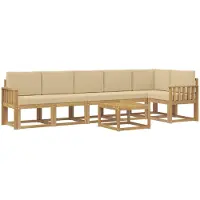 vidaXL Ensemble de salon de jardin , 7 pièces, blanc et beige, en polyester