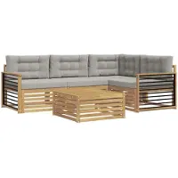 vidaXL Ensemble de salon de jardin , 6 pièces, blanc et gris clair, en polyester