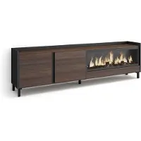 Skraut Home PULLER Meuble tv effet bois de chêne et noir 212x35x61cm cheminée effet feu