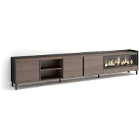 Skraut Home PULLER Meuble tv effet bois de chêne et noir 315x35x61cm cheminée effet feu