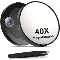 Markenlos Miroir de maquillage à ventouse, grossissement 40x, pour un maquillage précis, miroir mural ou de table pour la salle de bains, miroir grossissant à ventouse, noir