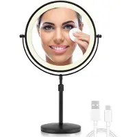 Markenlos Miroir grossissant éclairé, miroir cosmétique double face pivotant de 21,5 cm avec pied réglable en hauteur (noir)