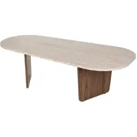Hannah Home Table Basse en bois "Ovalis" - 130 x 65 x 40 cm - Travertin / Noyer