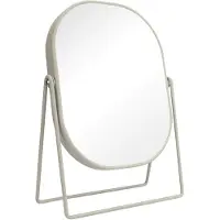 Markenlos Miroir de maquillage en fer, robuste et résistant aux rayures, finition beige mate et élégante, grossissement x3 au dos, petit miroir ovale, 20 x 27 cm