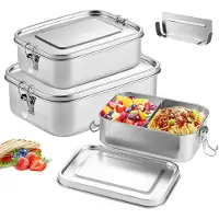 Unyqoos Ensemble de boîtes à lunch en acier inoxydable 304, comprenant 3 boîtes (850/1400/2400 ml) – étanches, empilables, et lavables au lave-vaisselle