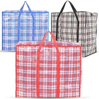 Unyqoos Grand sac de rangement réutilisable avec fermeture éclair, 80 x 60 x 20 cm – Nylon et toile, résistant à l'eau, motif à carreaux, poignées de transport bien cousues