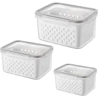 Unyqoos – Ensemble de 3 boîtes de rangement hermétiques, 850/1750/3300 ml, empilables, avec insert en grillage, pour la cuisine et le réfrigérateur