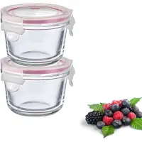 Unyqoos Ensemble de 2 boîtes de conservation en verre , résistantes à la chaleur de -20 à 280°C, adaptées au four et au congélateur, empilables, avec couvercle en silicone rouge étanche