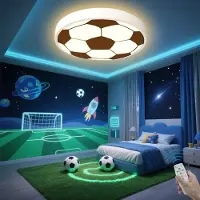 Unyqoos Plafonnier LED pour enfants avec motif de football – 48 W, variateur d'intensité 10 à 100% avec télécommande, économe en énergie, diamètre 40 cm, idéal pour les chambres d'enfants
