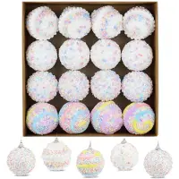 Unyqoos Ensemble de 16 boules de Noël de couleur pastel, en plastique résistant aux chocs avec finition veloutée, design léger et cordon de suspension inclus – pour intérieur et extérieur