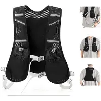 Unyqoos : Gilet de course léger et réglable, avec réservoir d'eau de 1,5 L et poche pour bouteille de 500 ml, tissu en mesh respirant, éléments réfléchissants, poids approximatif : 200 g