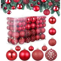 Unyqoos Ensemble de 50 boules de Noël colorées – boules de sapin en plastique résistantes aux chocs, brillantes, mates et pailletées, diamètre 3/4/6 cm, avec boîte de rangement