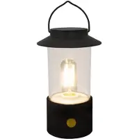 Unyqoos Uniqoos Lanterne de camping LED portable, 19 cm, noire, lumière blanche chaude réglable, alimentée par 3 piles AA, pour intérieur et extérieur, avec poignée pivotante
