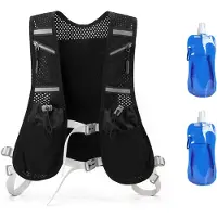Unyqoos Gilet de course respirant avec ajustement réglable, 7 poches, 2 gourdes souples de 450 ml, détails réfléchissants – modèle unisexe, taille 78–110 cm, poids : 200 g